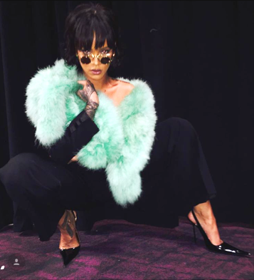 Rihanna in RoSa Black Patent Pointed Slingbacks