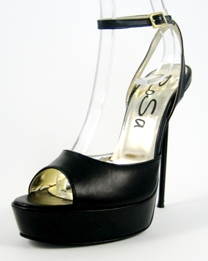 Stiletto platform open-toe anklestrap sandal with black calf leather upper, leather lining and leather sole, made in Italy exclusively for RoSa Shoes