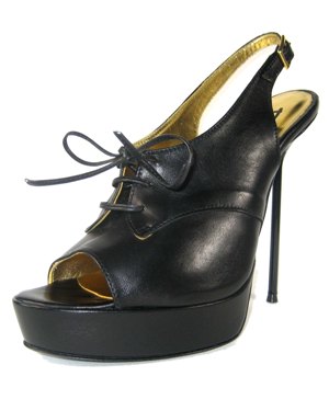 Stiletto platform open-toe lace-up shoe with black calf leather upper, leather lining and leather sole, made in Italy exclusively for RoSa Shoes