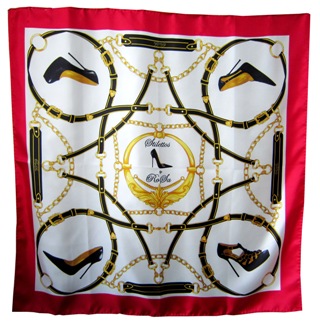 Red silk scarf with stiletto shoe design by RoSa Shoes