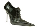 High heel stiletto Oxford lace-up shoe with black patent leather upper, leather lining and leather sole, made in Italy exclusively for RoSa Shoes.